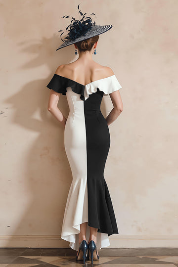 Off the Shoulder Mermaid Black and White Mother of Bride Dress